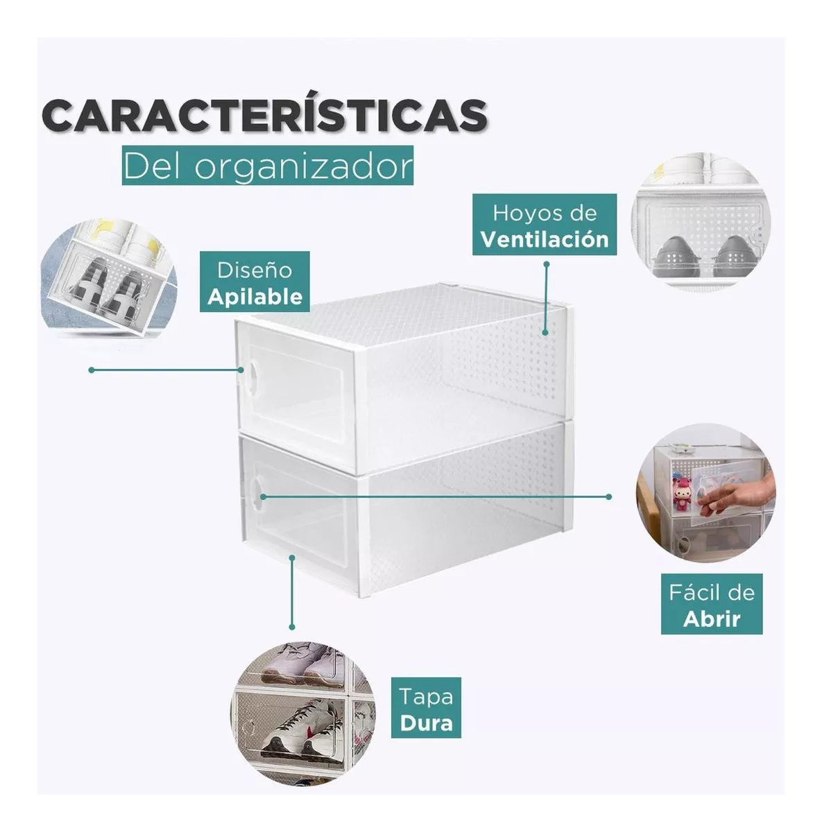 CAJA ORGANIZADORA DE ZAPATOS SET X4 APILABLES - 5