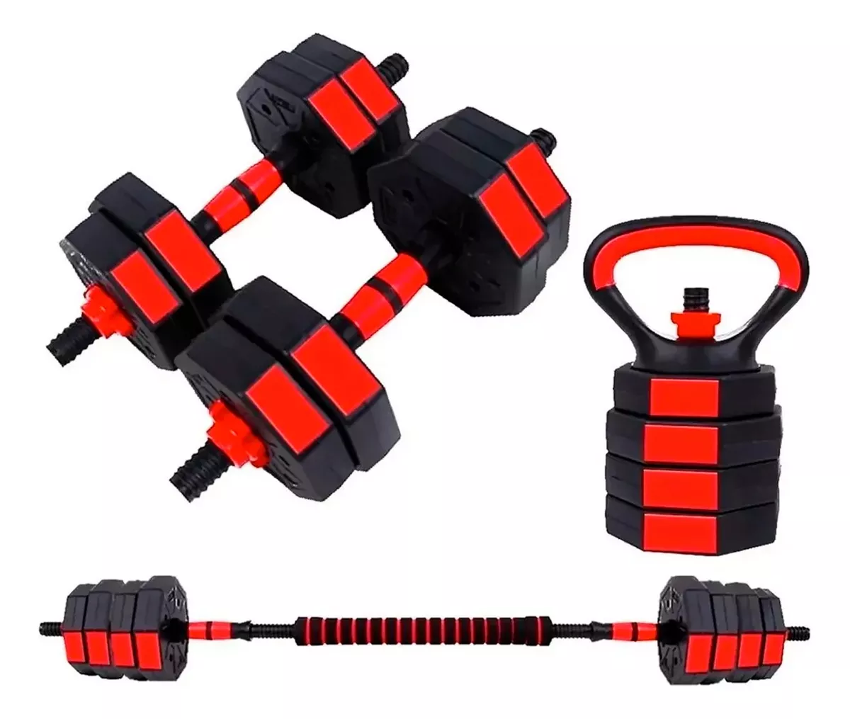 MANCUERNAS AJUSTABLES SET 10KG 3 EN 1 + BARRA + KETTLEBELL - 1