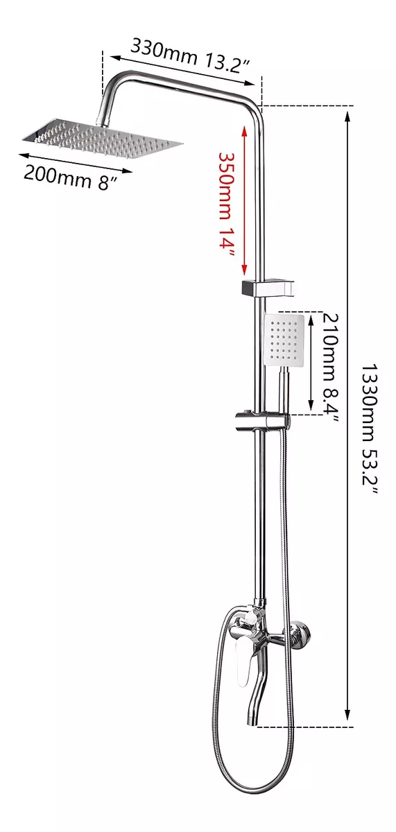 COLUMNA DUCHA PLATO LLAVE MONOMANDO 2 EN 1 MODERNO CUADRADO - 2