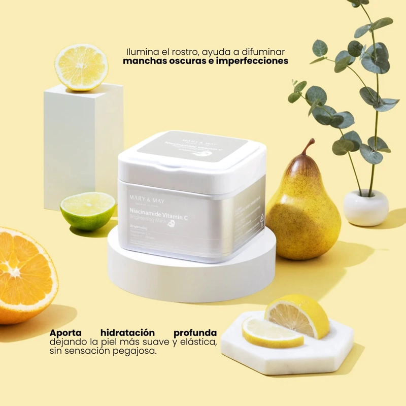 MASCARILLAS COREANAS ILUMINADORAS CON NIACINAMIDA Y VITAMINA C MARY&MAY - 30 UDS - 3