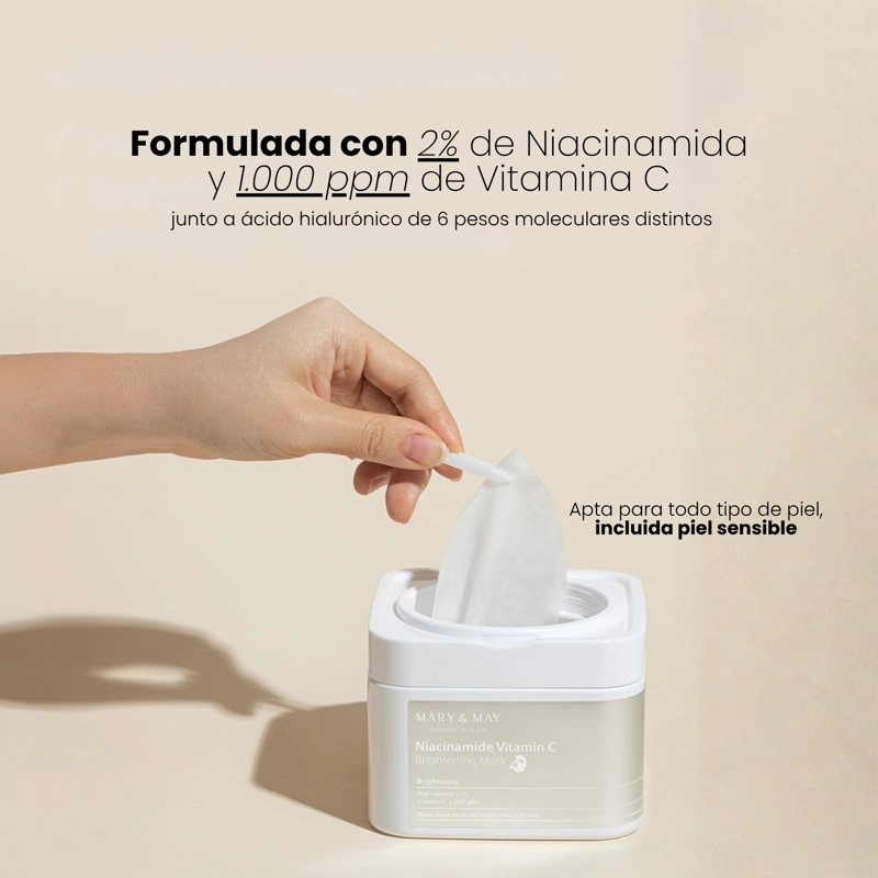 MASCARILLAS COREANAS ILUMINADORAS CON NIACINAMIDA Y VITAMINA C MARY&MAY - 30 UDS - 4