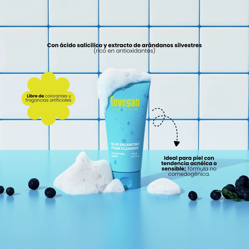 ESPUMA LIMPIADORA EQUILIBRANTE COREANA TOVEGAN BLUE BALANCING - 150ML - 4