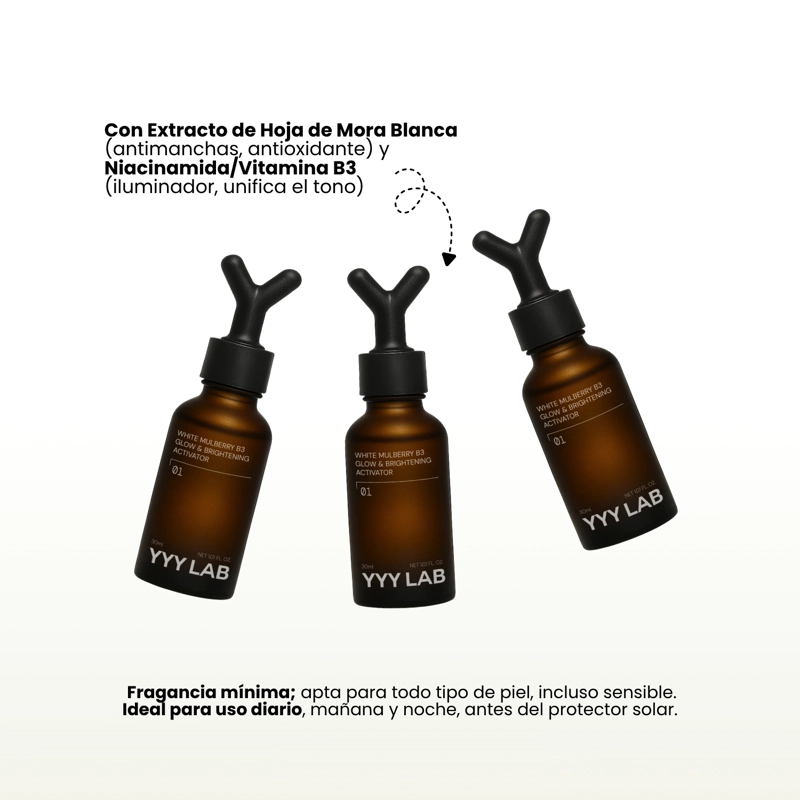 AMPOLLA COREANA ILUMINADORA Y ANTIMANCHAS DE WHITE MULBERRY Y B3 MARCA YYY LAB-30ML - 4