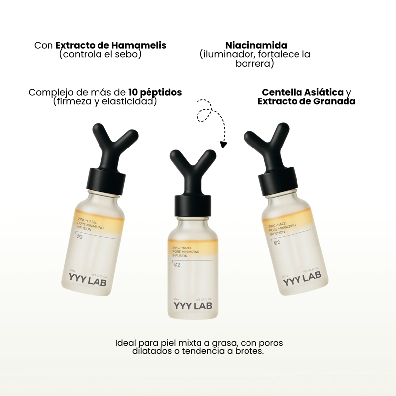 AMPOLLA COREANA PARA EL CONTROL DE SEBO Y MINIMIZAR POROS YYYLAB ZINC HAZEL - 30ML - 4