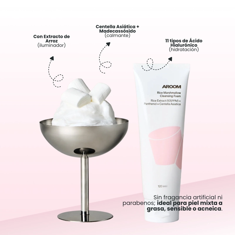 ESPUMA LIMPIADORA COREANA SUAVE CON ARROZ Y CENTELLA MARCA AROOM  - 120ML - 4