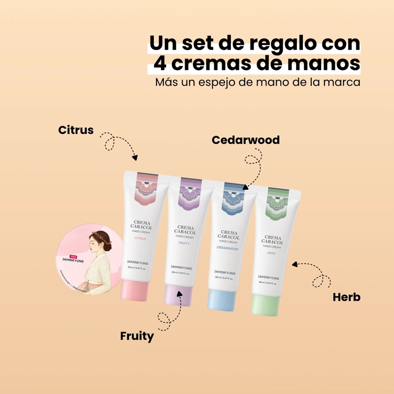 SET DE REGALO DE CREMAS COREANAS DE MANOS 20ML CON MUCINA DE CARACOL - (4 AROMAS) - 2