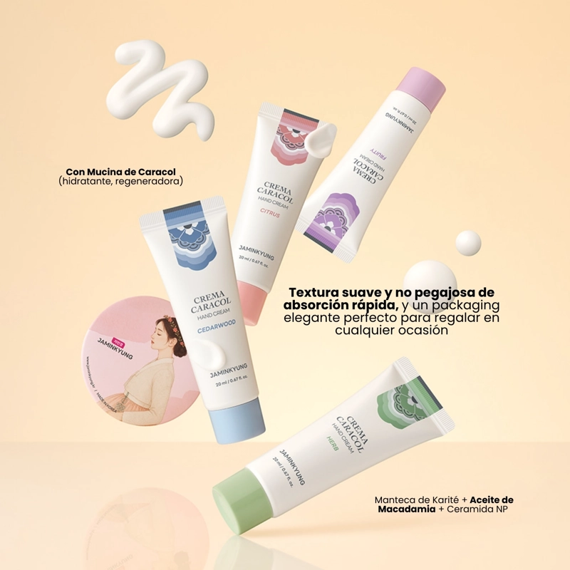 SET DE REGALO DE CREMAS COREANAS DE MANOS 20ML CON MUCINA DE CARACOL - (4 AROMAS) - 4