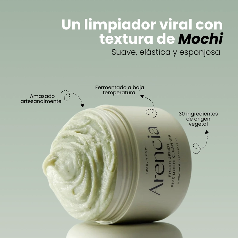 LIMPIADOR FACIAL TEXTURA MOCHI COREANO DE TE  VERDE MARCA ARENCIA - 120G - 2