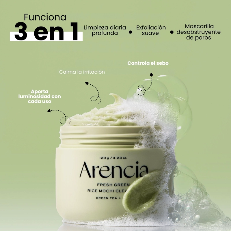 LIMPIADOR FACIAL TEXTURA MOCHI COREANO DE TE  VERDE MARCA ARENCIA - 120G - 3