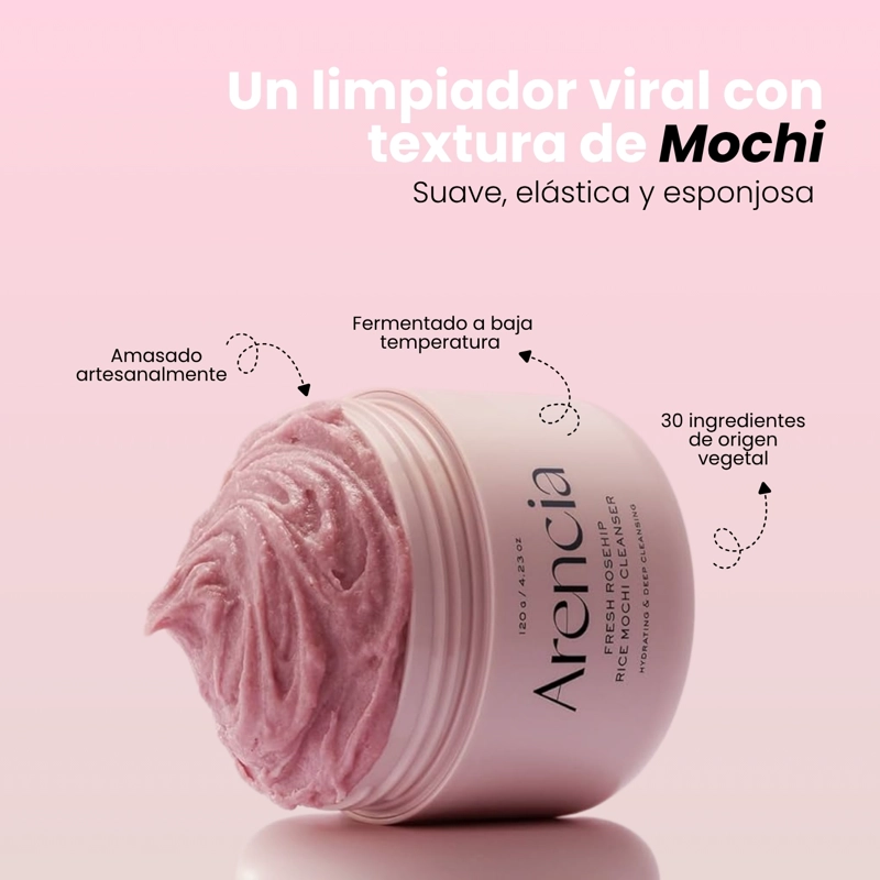 LIMPIADOR FACIAL TEXTURA MOCHI COREANO DE ROSA MOSQUETA Y ARROZ MARCA ARENCIA - 120G - 2