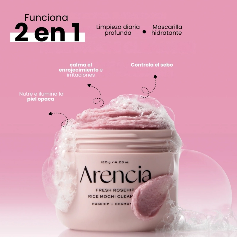 LIMPIADOR FACIAL TEXTURA MOCHI COREANO DE ROSA MOSQUETA Y ARROZ MARCA ARENCIA - 120G - 3
