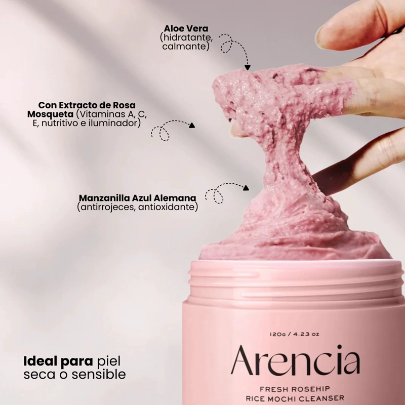 LIMPIADOR FACIAL TEXTURA MOCHI COREANO DE ROSA MOSQUETA Y ARROZ MARCA ARENCIA - 120G - 4