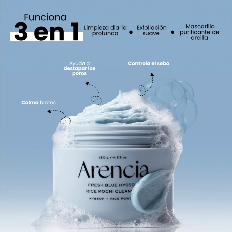 LIMPIADOR TEXTURA MOCHI DE ARCILLA COREANO MARCA ARENCIA BLUE HYSSOP - 120G - 3