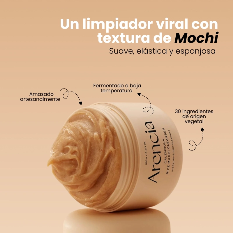 LIMPIADOR TEXTURA MOCHI COREANO PARA PIEL SENSIBLE CON ARROZ Y CALENDULA MARCA ARENCIA - 120G - 2