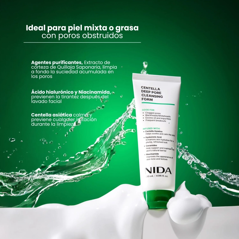 NIDA JABON ESPUMOSO PARA LIMPIEZA PROFUNDA DE POROS CON CICA - 120 ML - 4