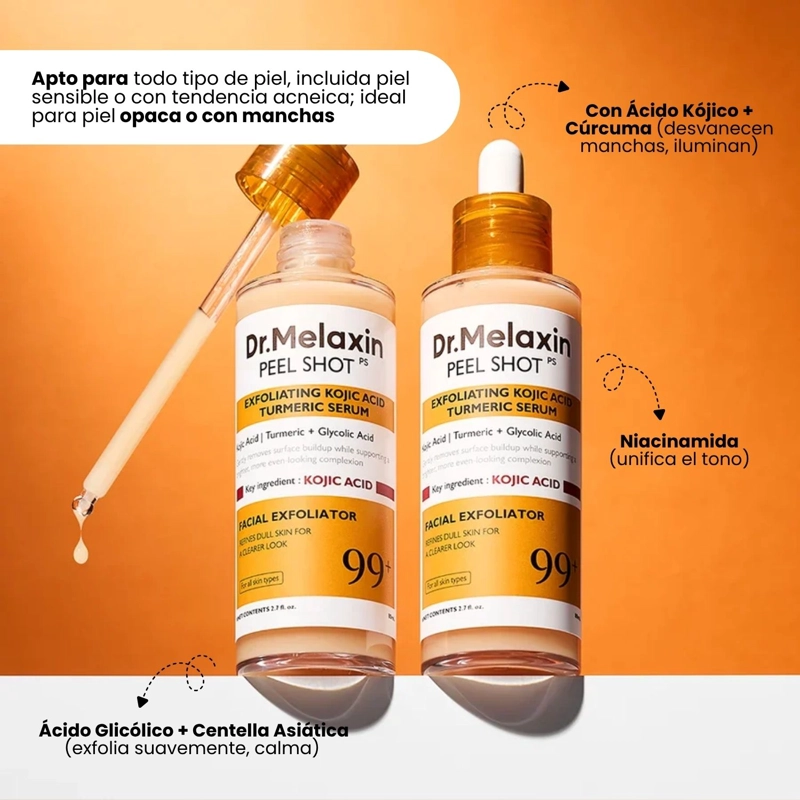 PEEL SHOT ACIDO KOJICO EXFOLIANTE ILUMINADOR CON CURCUMA DR.MELAXIN - 80ML - 4