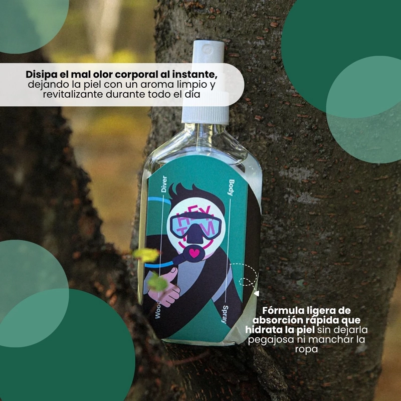 BRUMA CORPORAL Y CAPILAR HEYTOM WOOD DIVER CON FRAGANCIA AMADERADA NUEZ MOSCADA 105ML - 3