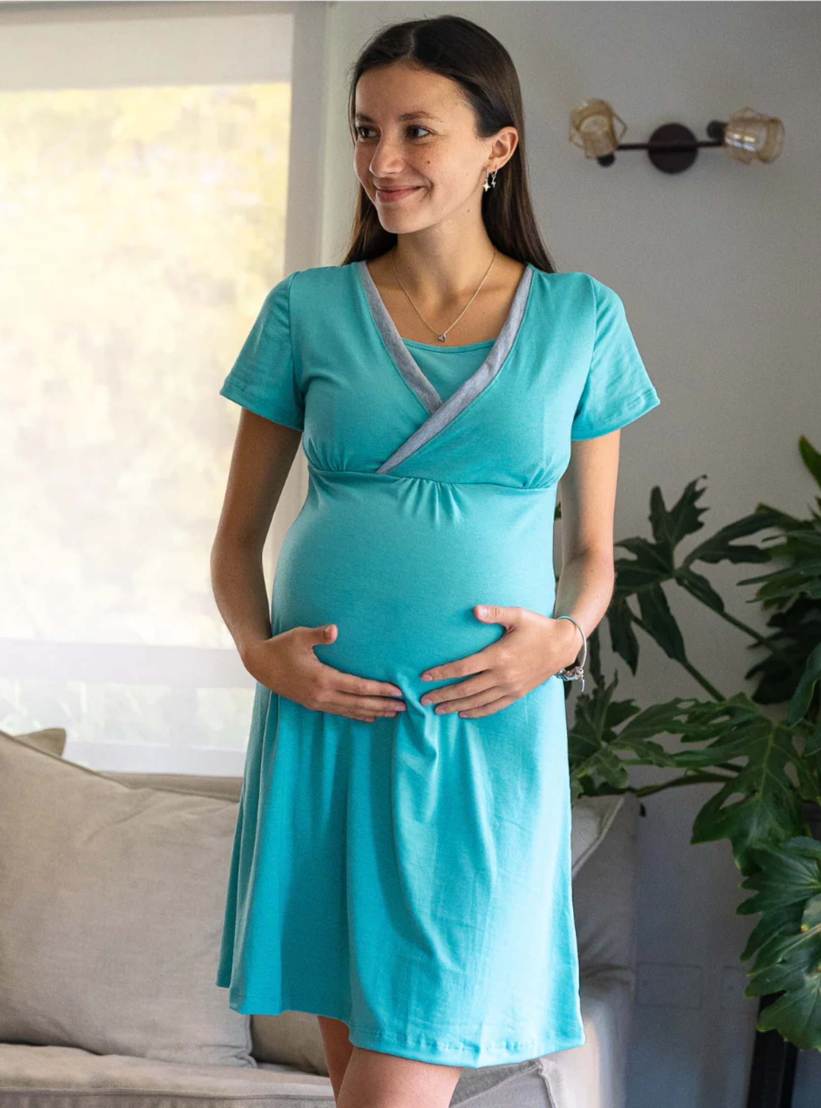 CAMISA DE DORMIR MATERNAL Y LACTANCIA MUJER MITIMA MATERNAL VERDE CLARO MATERNAL AQUA - 4