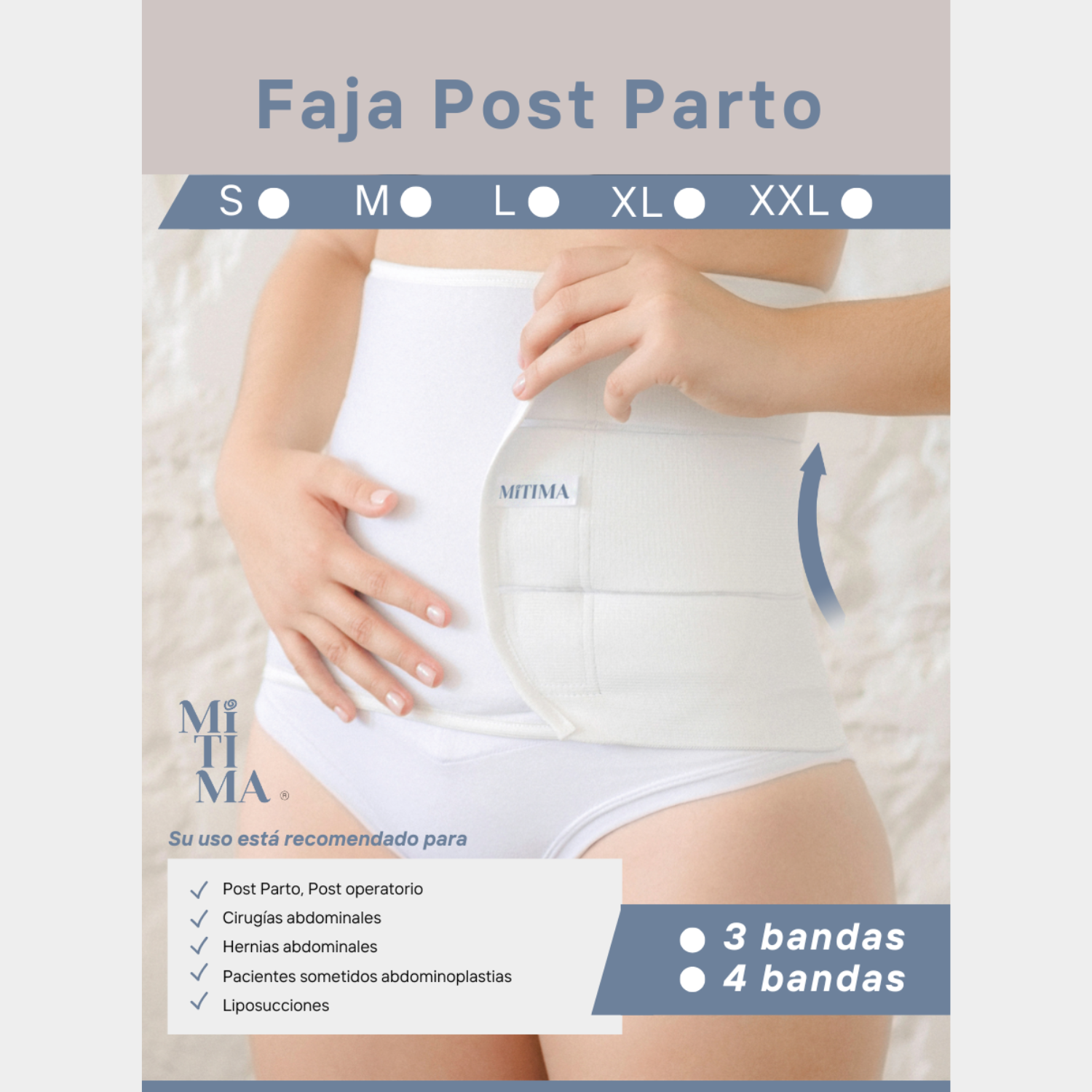 FAJA POST-PARTO 3 BANDAS BLANCA M - 5