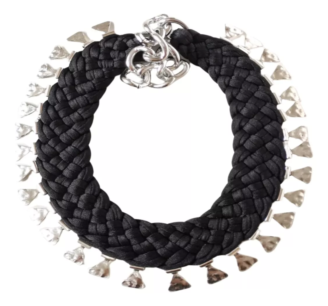MARIA LA BIYUX COLLAR NEGRO TRIANGULAR PLATEADO - 1