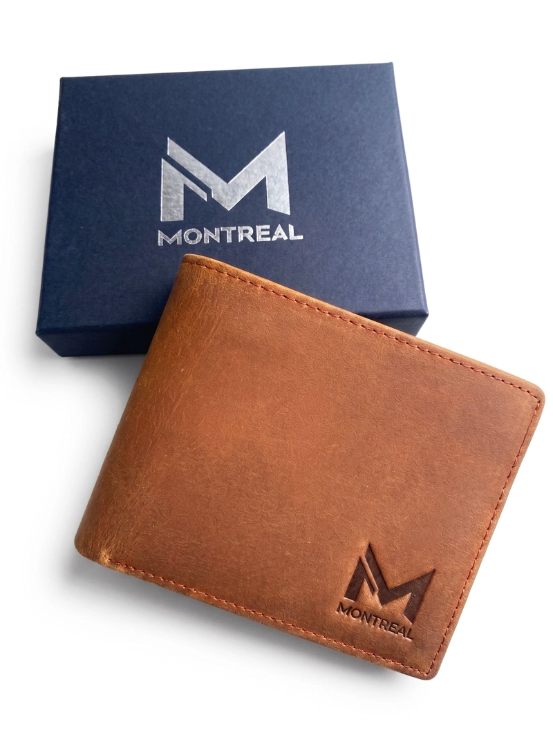 BILLETERA HOMBRE, CUERO GENUINO, ORIGINAL MONTREAL, CON CAJA - 5