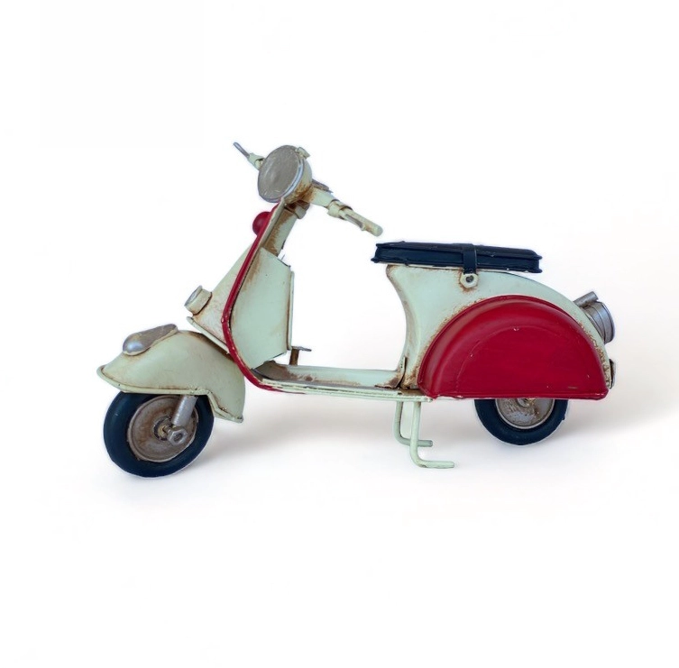 MOTO A ESCALA TIPO VESPA, DECORACIÓN VINTAGE EN FIERRO. - 3