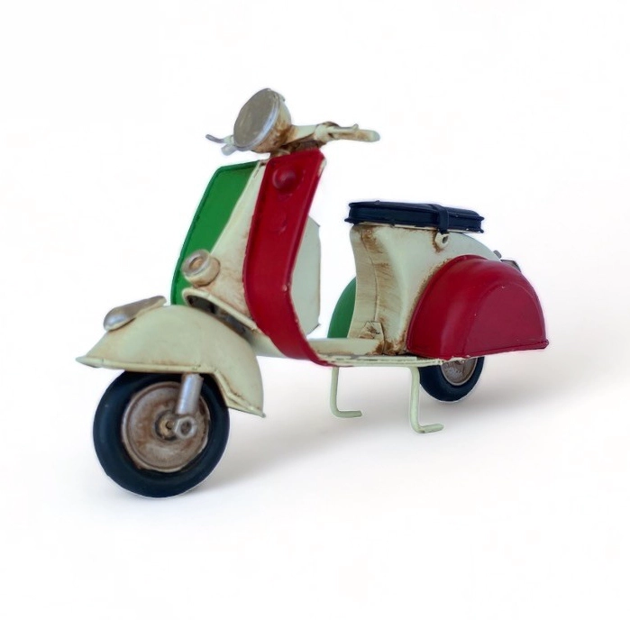 MOTO A ESCALA TIPO VESPA, DECORACIÓN VINTAGE EN FIERRO. - 5