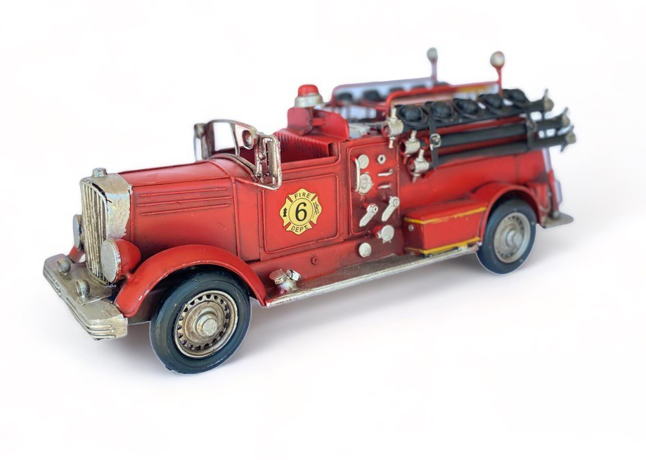 CAMIÓN DE BOMBEROS A ESCALA, DECORACIÓN VINTAGE EN FIERRO. - 1