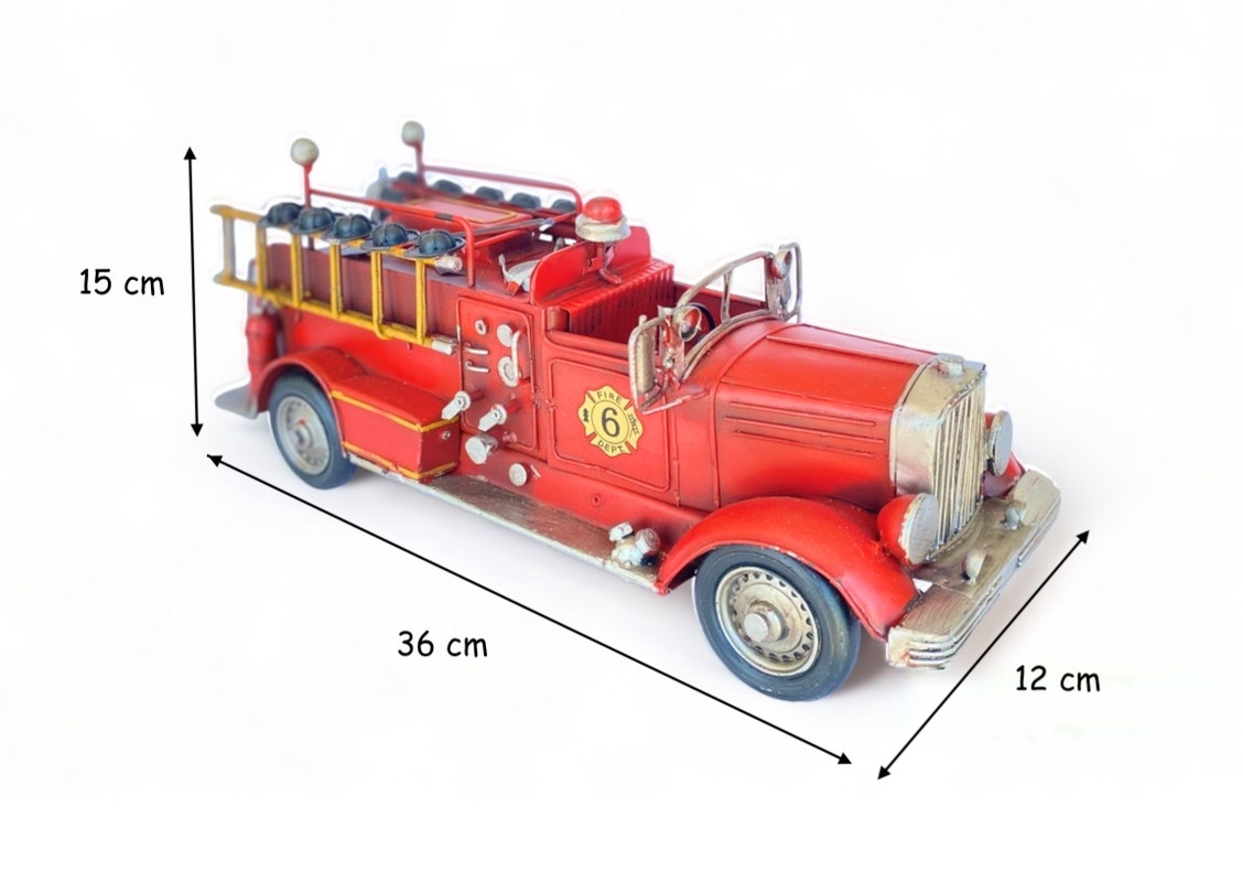CAMIÓN DE BOMBEROS A ESCALA, DECORACIÓN VINTAGE EN FIERRO. - 7