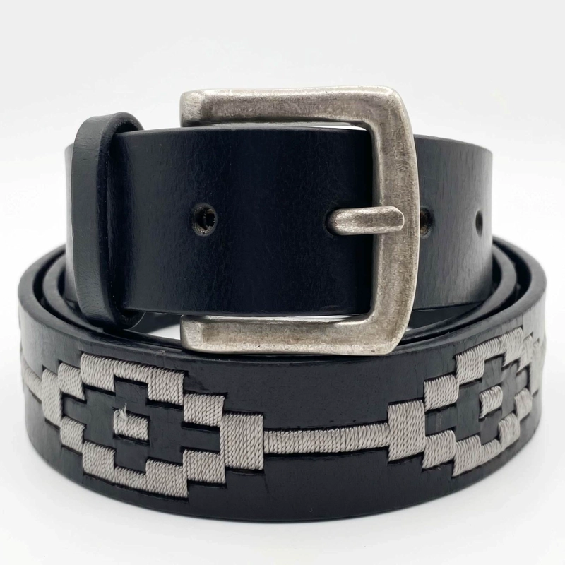 CINTURON HOMBRE CUERO NATURAL BORDADO CORREA CINTO VAQUERO - 5