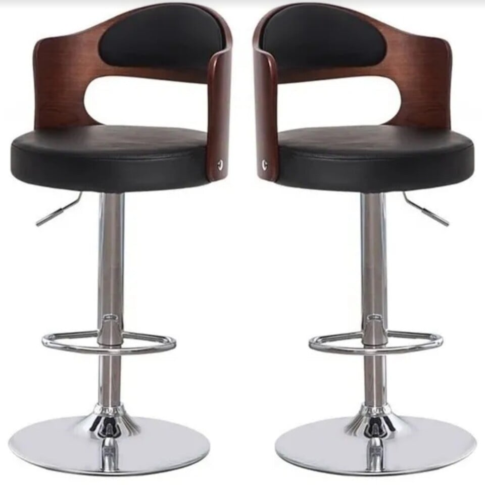 SILLAS BOSCCO ECOCUERO NEGRO PACK 2 BAR TABURETE REGULABLE MADERA - 1