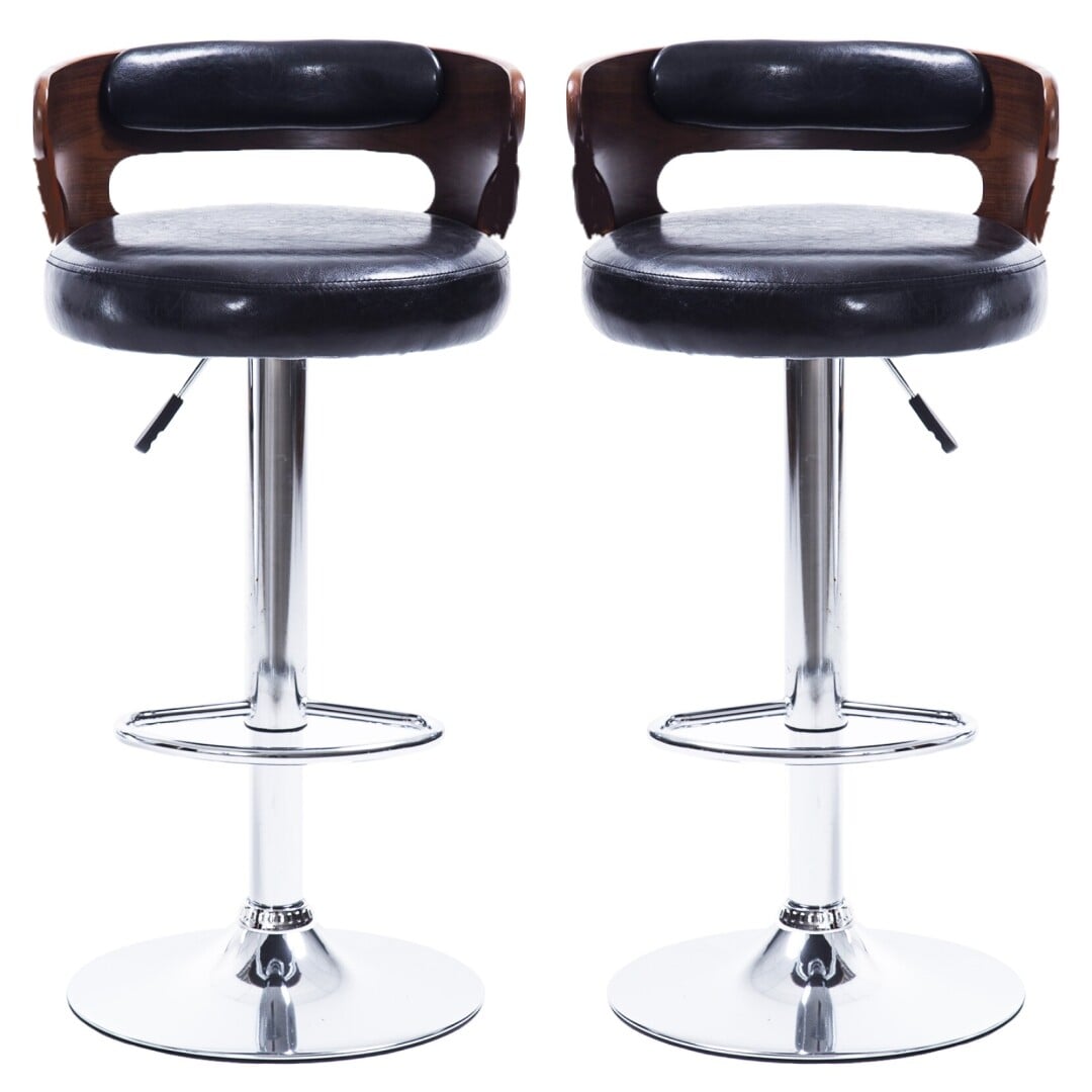 PACK 2 SILLAS BAR TABURETE REGULABLE MADERA RESPALDO BAJO - 1