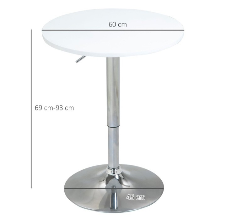 MESA BAR 60 CM DIAMETRO ALTURA REGULABLE BLANCO ACERO - 2