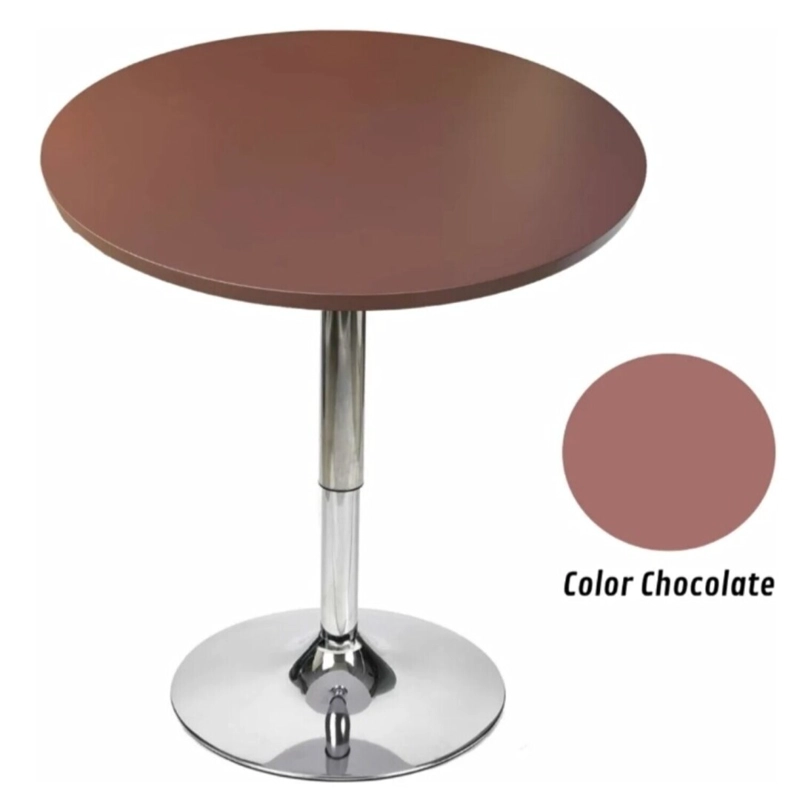 MESA BAR 80 CM DIAMETRO ALTURA REGULABLE CAFÉ CHOCOLATE ACERO - 2