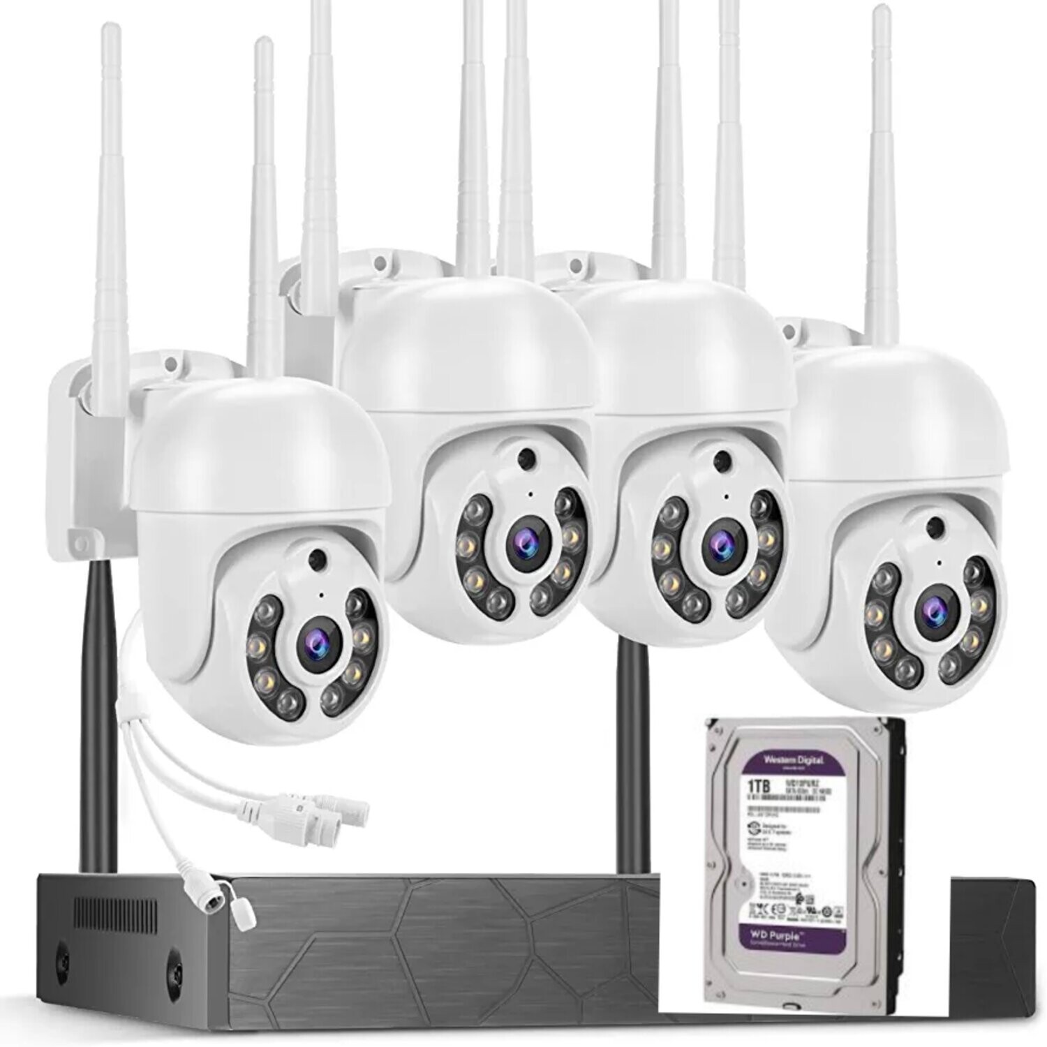 KIT 4 CÁMARAS INALAMBRICAS PROFESIONAL IP AUDIO 355º CON DISCO DURO 1 TERABYTE - 1