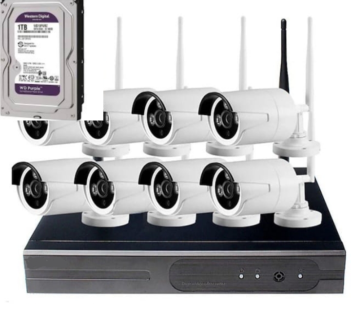 KIT 8 CAMARA DE SEGURIDAD INALAMBRICAS 2 MP CON DISCO DURO 1 TERABYTE - 1