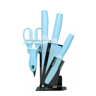 SET DE 6 PIEZAS INOXIDABLES CUCHILLOS TIJERAS PELADOR AZUL - 1