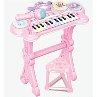 JUGUETE TECLADO PIANO MUSICAL CON MICROFONO ROSADO INFANTIL - 1