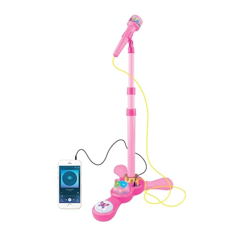 JUGUETE MICROFONO KARAOKE PEDESTAL LUCES MP3 ROSADO INFANTIL - 1