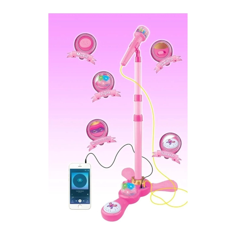 JUGUETE MICROFONO KARAOKE PEDESTAL LUCES MP3 ROSADO INFANTIL - 2