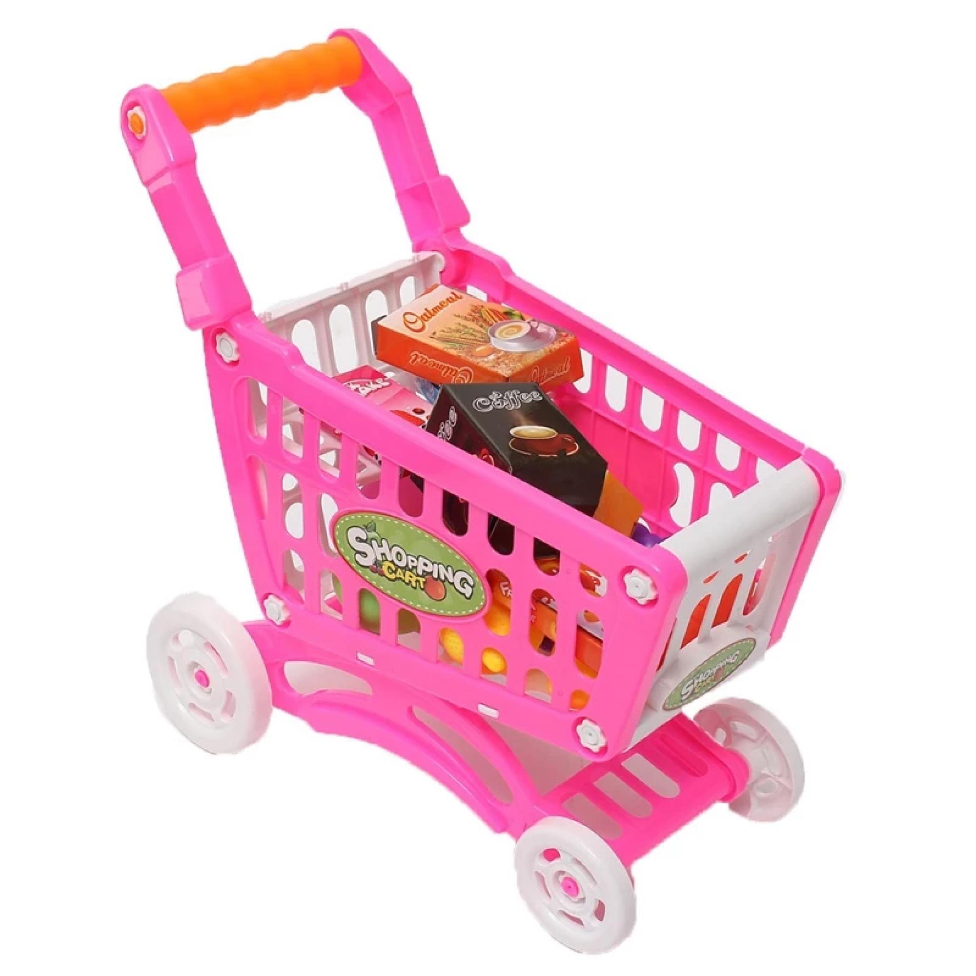 JUGUETE SET CARRITO DE COMPRAS CON ACCESORIOS 56 PIEZAS ROSADO - 1