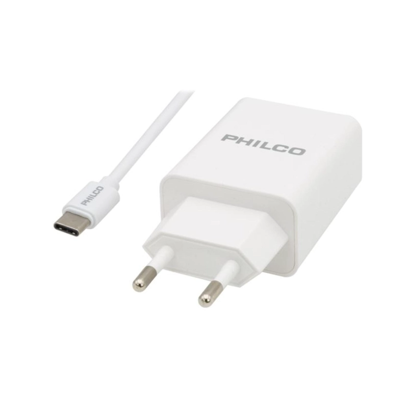 CARGADOR DE PARED USB TIPO C CARGA RAPIDA 18W EN COLOR BLANCO PHILCO - 1