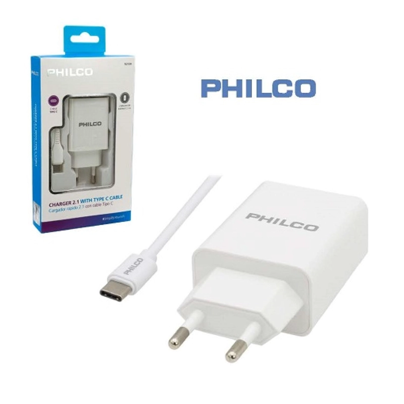 CARGADOR DE PARED USB TIPO C CARGA RAPIDA BLANCO PHILCO - 2