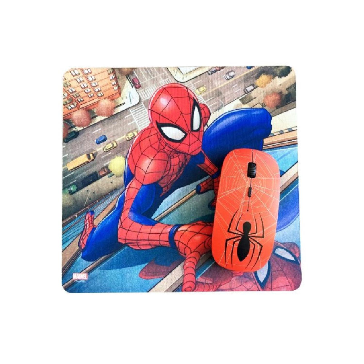 KIT MOUSE INALAMBRICO USB 3B ROJO Y MOUSEPAD SPIDER MAN - 1