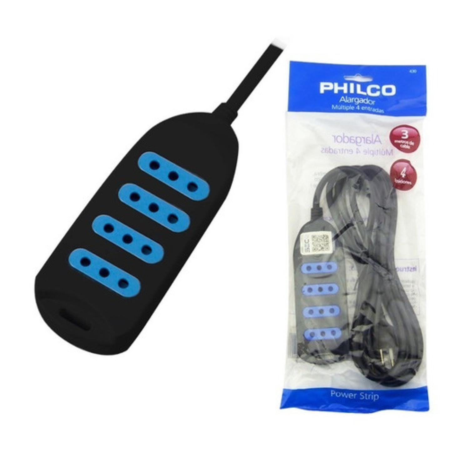 ALARGADOR EXTENSION PHILCO 5 MTS 4 ENTRADAS NEGRO - 4