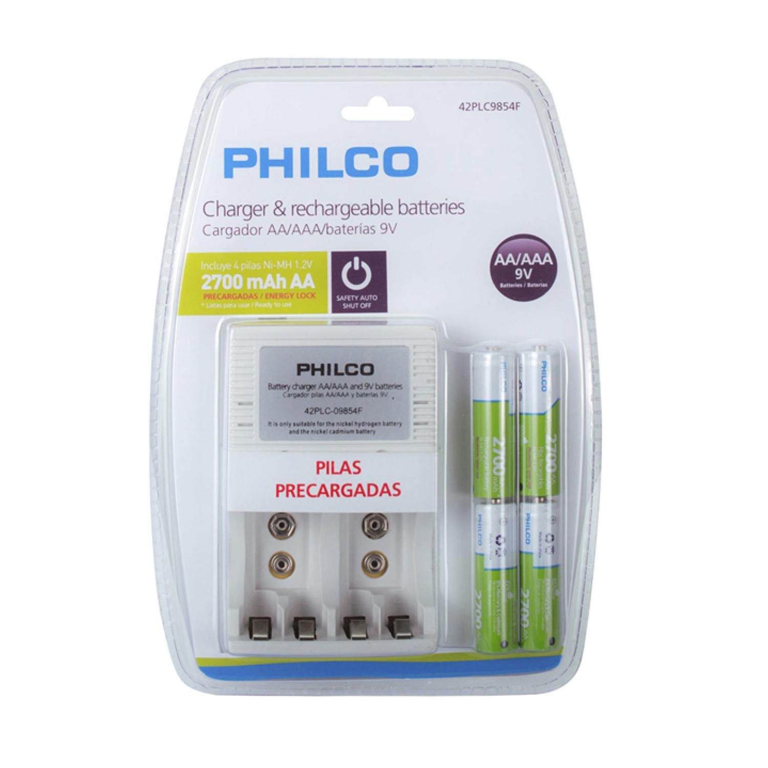 CARGADOR DE PILAS RECARGABLE 4 PIEZAS AA AAA BLANCO PHILCO - 1