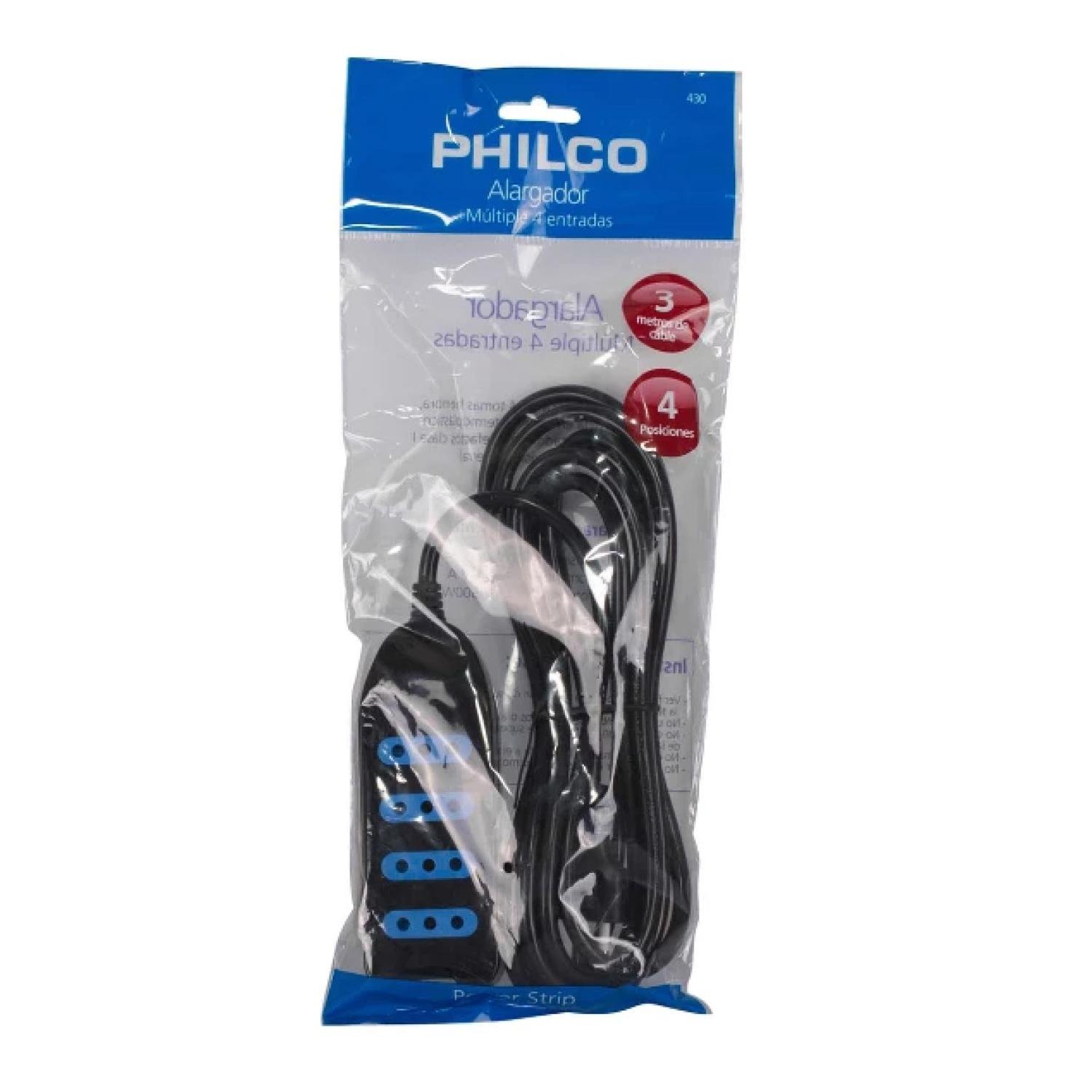 ALARGADOR EXTENSION 4 ENTRADAS 1.5MTS EN COLOR NEGRO PHILCO - 2