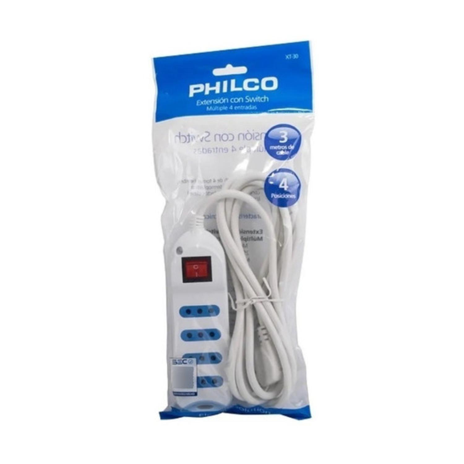 ALARGADOR EXTENSION PHILCO 4 ENTRADAS 3 MTS CON SWITCH BLANCO - 2