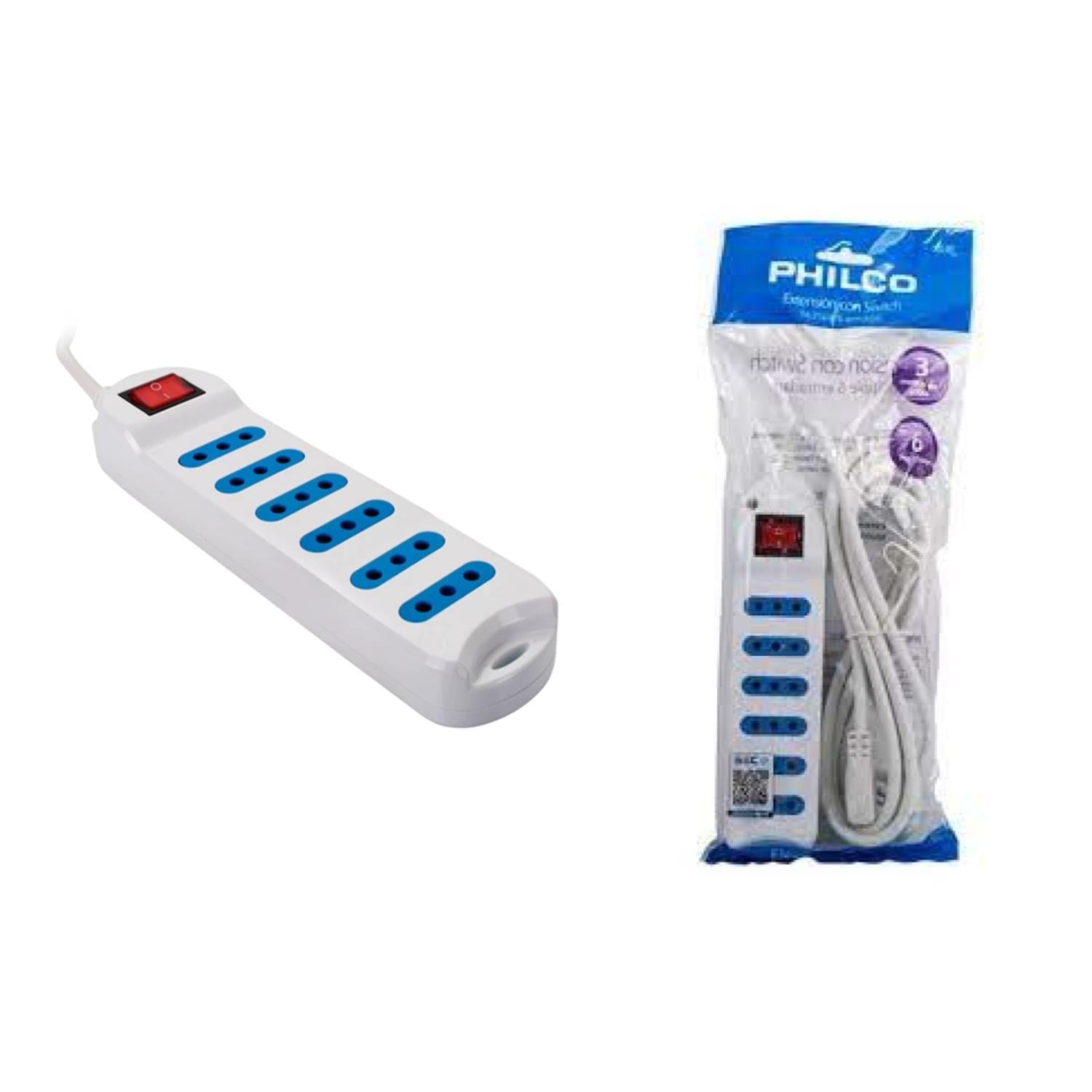 ALARGADOR EXTENSION PHILCO 6 ENTRADAS CON SWITCH 5 MTS BLANCO - 3