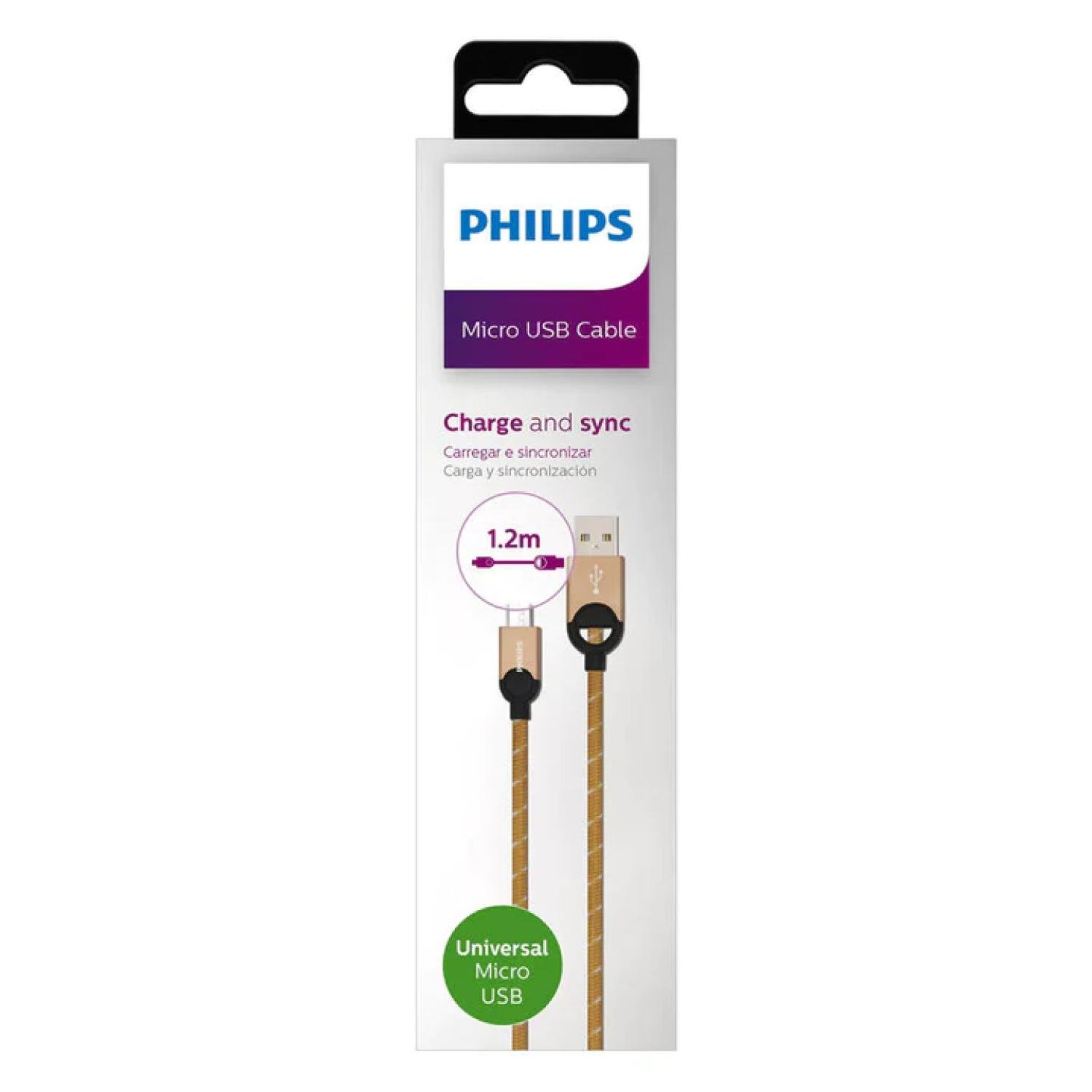 CABLE USB A MICRO USB TRENZADO DORADO 1.2MTS LC2618G PHILIPS - 2